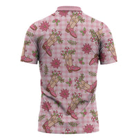 Pink Paniolo Palaka Hawaiian Cowgirl Christmas Zipper Polo Shirt - Polynesian Pride