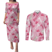 Paniolo Palaka Hawaiian Cowgirl Couples Matching Puletasi and Long Sleeve Button Shirt LT9 Pink - Polynesian Pride