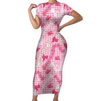 Paniolo Palaka Hawaiian Cowgirl Short Sleeve Bodycon Dress LT9 Long Dress Pink - Polynesian Pride