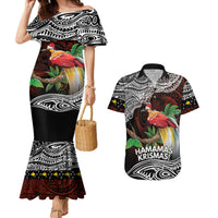 Papua New Guinea Christmas Couples Matching Mermaid Dress and Hawaiian Shirt LT9 Black - Polynesian Pride