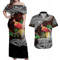 Papua New Guinea Christmas Couples Matching Off Shoulder Maxi Dress and Hawaiian Shirt LT9 Black - Polynesian Pride