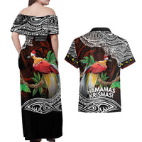 Papua New Guinea Christmas Couples Matching Off Shoulder Maxi Dress and Hawaiian Shirt - Polynesian Pride