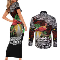 Papua New Guinea Christmas Couples Matching Short Sleeve Bodycon Dress and Long Sleeve Button Shirt - Polynesian Pride