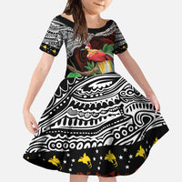 Papua New Guinea Christmas Family Matching Short Sleeve Bodycon Dress and Hawaiian Shirt LT9 Daughter's Dress Black - Polynesian Pride
