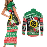 Vanuatu Pig's Tusk Meri Krismas! Couples Matching Short Sleeve Bodycon Dress and Long Sleeve Button Shirt Vanuatuan Sand Drawing Pattern - Polynesian Pride