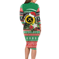 Vanuatu Pig's Tusk Meri Krismas! Family Matching Long Sleeve Bodycon Dress and Hawaiian Shirt Vanuatuan Sand Drawing Pattern - Polynesian Pride