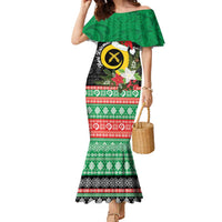 Vanuatu Pig's Tusk Meri Krismas! Family Matching Mermaid Dress and Hawaiian Shirt Vanuatuan Sand Drawing Pattern - Polynesian Pride
