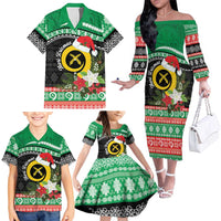 Vanuatu Pig's Tusk Meri Krismas! Family Matching Off The Shoulder Long Sleeve Dress and Hawaiian Shirt Vanuatuan Sand Drawing Pattern - Polynesian Pride