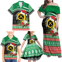 Vanuatu Pig's Tusk Meri Krismas! Family Matching Off Shoulder Maxi Dress and Hawaiian Shirt Vanuatuan Sand Drawing Pattern - Polynesian Pride