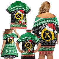 Vanuatu Pig's Tusk Meri Krismas! Family Matching Off Shoulder Short Dress and Hawaiian Shirt Vanuatuan Sand Drawing Pattern - Polynesian Pride
