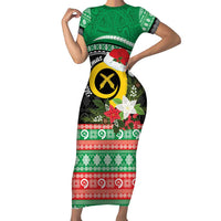 Vanuatu Pig's Tusk Meri Krismas! Family Matching Short Sleeve Bodycon Dress and Hawaiian Shirt Vanuatuan Sand Drawing Pattern - Polynesian Pride