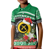 Vanuatu Pig's Tusk Meri Krismas! Kid Polo Shirt Vanuatuan Sand Drawing Pattern - Polynesian Pride