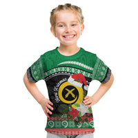 Vanuatu Pig's Tusk Meri Krismas! Kid T Shirt Vanuatuan Sand Drawing Pattern LT9 Green - Polynesian Pride