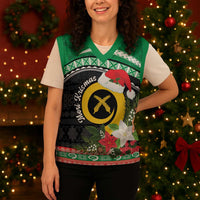 Vanuatu Pig's Tusk Meri Krismas! Christmas Knitted V-Neck Vest Vanuatuan Sand Drawing Pattern - Polynesian Pride