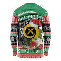 Vanuatu Pig's Tusk Meri Krismas! Long Sleeve Shirt Vanuatuan Sand Drawing Pattern - Polynesian Pride