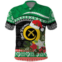 Vanuatu Pig's Tusk Meri Krismas! Polo Shirt Vanuatuan Sand Drawing Pattern LT9 Green - Polynesian Pride