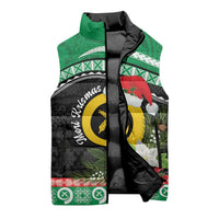 Vanuatu Pig's Tusk Meri Krismas! Sleeveless Puffer Jacket Vanuatuan Sand Drawing Pattern - Polynesian Pride