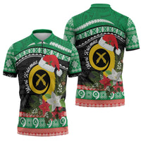 Vanuatu Pig's Tusk Meri Krismas! Zipper Polo Shirt Vanuatuan Sand Drawing Pattern - Polynesian Pride