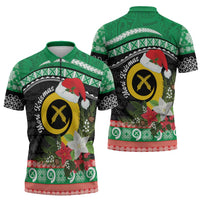 Vanuatu Pig's Tusk Meri Krismas! Zipper Polo Shirt Vanuatuan Sand Drawing Pattern - Polynesian Pride