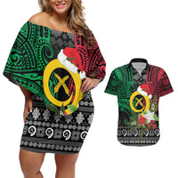 Vanuatu Pig's Tusk Meri Krismas! Couples Matching Off Shoulder Short Dress and Hawaiian Shirt Vanuatuan Ancient Art Spirit - Polynesian Pride