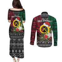 Vanuatu Pig's Tusk Meri Krismas! Couples Matching Puletasi and Long Sleeve Button Shirt Vanuatuan Ancient Art Spirit - Polynesian Pride