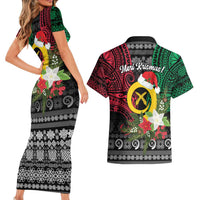 Vanuatu Pig's Tusk Meri Krismas! Couples Matching Short Sleeve Bodycon Dress and Hawaiian Shirt Vanuatuan Ancient Art Spirit - Polynesian Pride