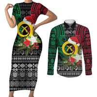 Vanuatu Pig's Tusk Meri Krismas! Couples Matching Short Sleeve Bodycon Dress and Long Sleeve Button Shirt Vanuatuan Ancient Art Spirit - Polynesian Pride