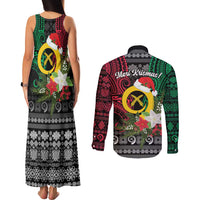Vanuatu Pig's Tusk Meri Krismas! Couples Matching Tank Maxi Dress and Long Sleeve Button Shirt Vanuatuan Ancient Art Spirit - Polynesian Pride