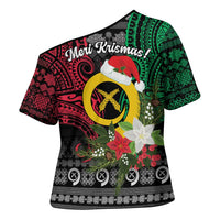Vanuatu Pig's Tusk Meri Krismas! Cross Shoulder Shirt Vanuatuan Ancient Art Spirit - Polynesian Pride