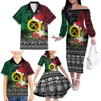 Vanuatu Pig's Tusk Meri Krismas! Family Matching Off The Shoulder Long Sleeve Dress and Hawaiian Shirt Vanuatuan Ancient Art Spirit - Polynesian Pride