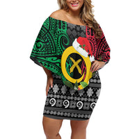 Vanuatu Pig's Tusk Meri Krismas! Family Matching Off Shoulder Short Dress and Hawaiian Shirt Vanuatuan Ancient Art Spirit - Polynesian Pride