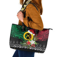 Vanuatu Pig's Tusk Meri Krismas! Leather Tote Bag Vanuatuan Ancient Art Spirit - Polynesian Pride