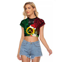 Vanuatu Pig's Tusk Meri Krismas! Raglan Cropped T Shirt Vanuatuan Ancient Art Spirit - Polynesian Pride