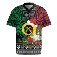 Vanuatu Pig's Tusk Meri Krismas! Rugby Jersey Vanuatuan Ancient Art Spirit LT9 Black - Polynesian Pride