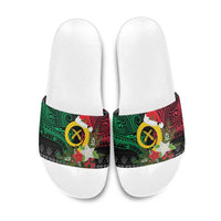 Vanuatu Pig's Tusk Meri Krismas! Slide Sandals Vanuatuan Ancient Art Spirit - Polynesian Pride