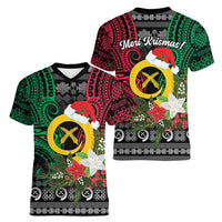 Vanuatu Pig's Tusk Meri Krismas! Women V-Neck T-Shirt Vanuatuan Ancient Art Spirit - Polynesian Pride