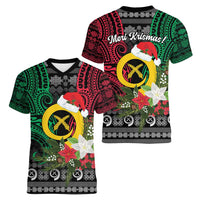 Vanuatu Pig's Tusk Meri Krismas! Women V-Neck T-Shirt Vanuatuan Ancient Art Spirit - Polynesian Pride