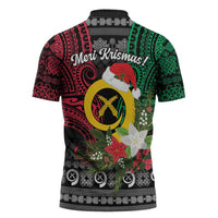 Vanuatu Pig's Tusk Meri Krismas! Zipper Polo Shirt Vanuatuan Ancient Art Spirit - Polynesian Pride