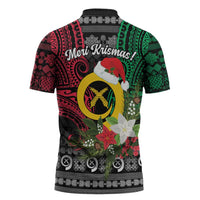 Vanuatu Pig's Tusk Meri Krismas! Zipper Polo Shirt Vanuatuan Ancient Art Spirit - Polynesian Pride