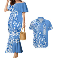 Kosrae Constitution Day Personalised Couples Matching Mermaid Dress and Hawaiian Shirt Kusaie Hook Tattoo Special Polynesian Pattern LT9 Blue - Polynesian Pride