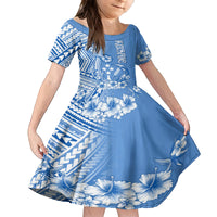 Kosrae Constitution Day Personalised Family Matching Summer Maxi Dress and Hawaiian Shirt Kusaie Hook Tattoo Special Polynesian Pattern LT9 Daughter's Dress Blue - Polynesian Pride