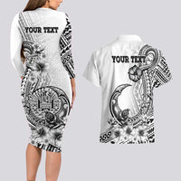 Ia Orana Tahiti Personalised Couples Matching Long Sleeve Bodycon Dress and Hawaiian Shirt French Polynesia Hook Tattoo Special White Color LT9