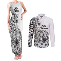 Ia Orana Tahiti Personalised Couples Matching Tank Maxi Dress and Long Sleeve Button Shirt French Polynesia Hook Tattoo Special White Color LT9