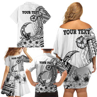 Ia Orana Tahiti Personalised Family Matching Off Shoulder Short Dress and Hawaiian Shirt French Polynesia Hook Tattoo Special White Color LT9