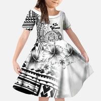 Ia Orana Tahiti Personalised Family Matching Short Sleeve Bodycon Dress and Hawaiian Shirt French Polynesia Hook Tattoo Special White Color LT9