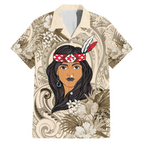 Personalized New Zealand Women's Day Family Matching Mermaid Dress and Hawaiian Shirt Maori Girl Feathers of Hope - Beige LT9 Dad's Shirt - Short Sleeve Beige - Polynesian Pride