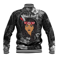 New Zealand Custom Women's Day Baseball Jacket Maori Girl Feathers of Hope - Black LT9 - Polynesian Pride