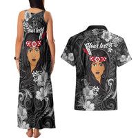 New Zealand Custom Women's Day Couples Matching Tank Maxi Dress and Hawaiian Shirt Maori Girl Feathers of Hope - Black LT9 - Polynesian Pride