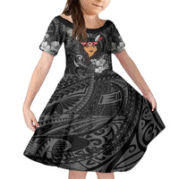 New Zealand Custom Women's Day Family Matching Off Shoulder Short Dress and Hawaiian Shirt Maori Girl Feathers of Hope - Black LT9 Daughter's Dress Black - Polynesian Pride