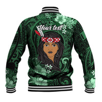 New Zealand Custom Women's Day Baseball Jacket Maori Girl Feathers of Hope - Green LT9 - Polynesian Pride